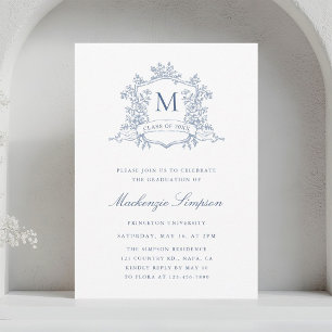 Dusty Blue French Crest Graduation Party Invitation