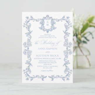 Dusty Blue French Floral Wedding Invitation