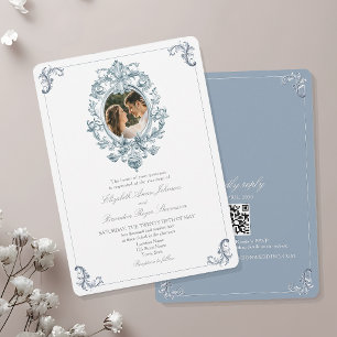Dusty Blue French Rococo Wedding Invitation