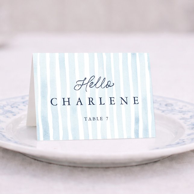 Dusty Blue French Stripe Place Card (Creator Uploaded)