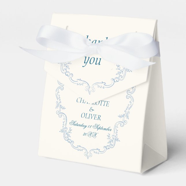 Dusty Blue French Toile Custom Wedding Favour Boxe Box (Front Side)