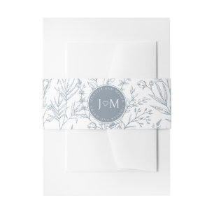 Dusty blue French wedding invitation belly band