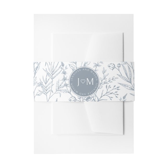 Dusty blue French wedding invitation belly band (Front Example)