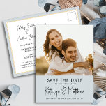 Dusty Blue Fun Script Modern Photo Wedding Save Th Announcement Postcard<br><div class="desc">Dusty Blue Fun Script Modern Photo Minimalist Wedding Save The Date Announcement Postcard. Let your family, friends and colleagues know that you have set a date for your wedding celebration with this elegant, stylish and modern wedding save the date invitation card. All the texts are pre-arranged for you to personalise...</div>