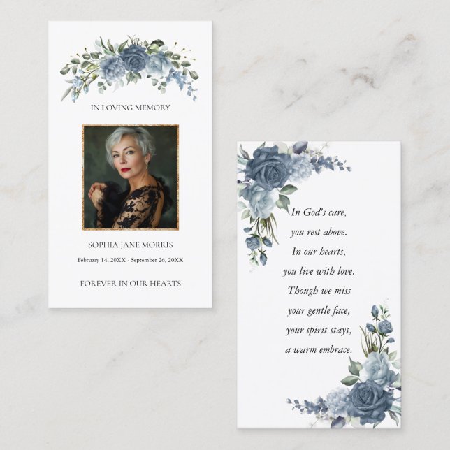 Dusty Blue Funeral Prayer Card  (Front/Back)