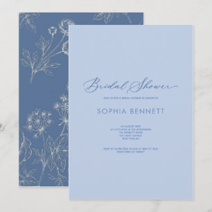 dusty blue garden chinoiserie bridal shower invitation