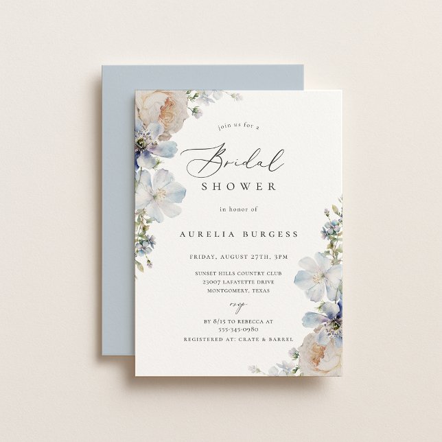 Dusty Blue Garden Floral Bridal Shower Invitation (Creator Uploaded)