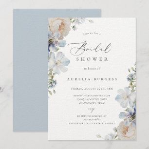 Dusty Blue Garden Floral Bridal Shower Invitation