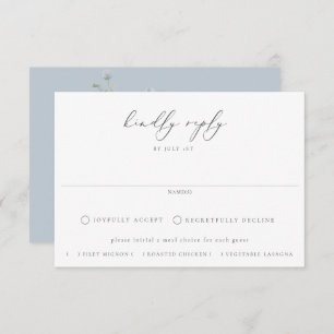Dusty Blue Garden Floral Meal Choice Wedding RSVP Card
