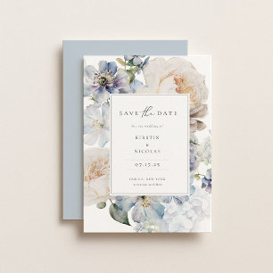 Dusty Blue Garden Floral Photo Save The Date