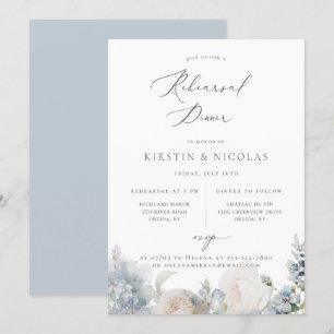 Dusty Blue Garden Floral Rehearsal Dinner Announcement