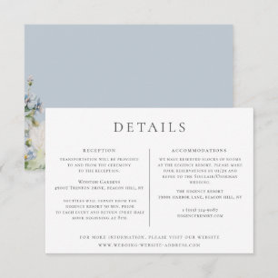 Dusty Blue Garden Floral Wedding Details Invitation