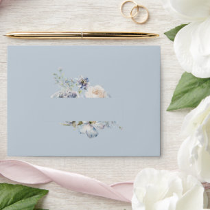 Dusty Blue Garden Floral Wedding Envelope