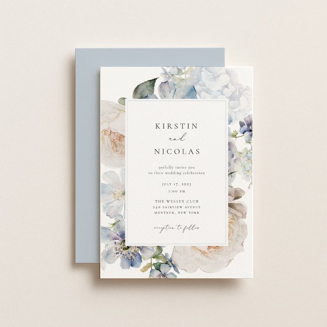 Dusty Blue Garden Floral Wedding Invitation (Creator Uploaded)
