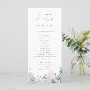 Dusty Blue Garden Floral Wedding Programme