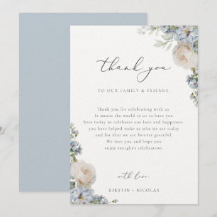 Dusty Blue Garden Floral Wedding Reception Table Thank You Card