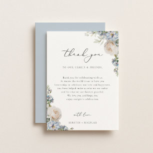 Dusty Blue Garden Floral Wedding Reception Table Thank You Card