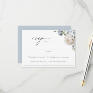 Dusty Blue Garden Floral Wedding RSVP Card
