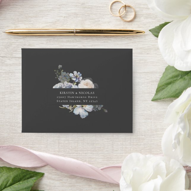 Dusty Blue Garden Floral Wedding RSVP  Envelope (Wedding)