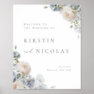 Dusty Blue Garden Floral Wedding Welcome Poster