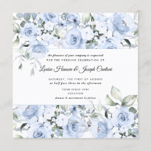 Dusty Blue Garden Roses Watercolor Invitation