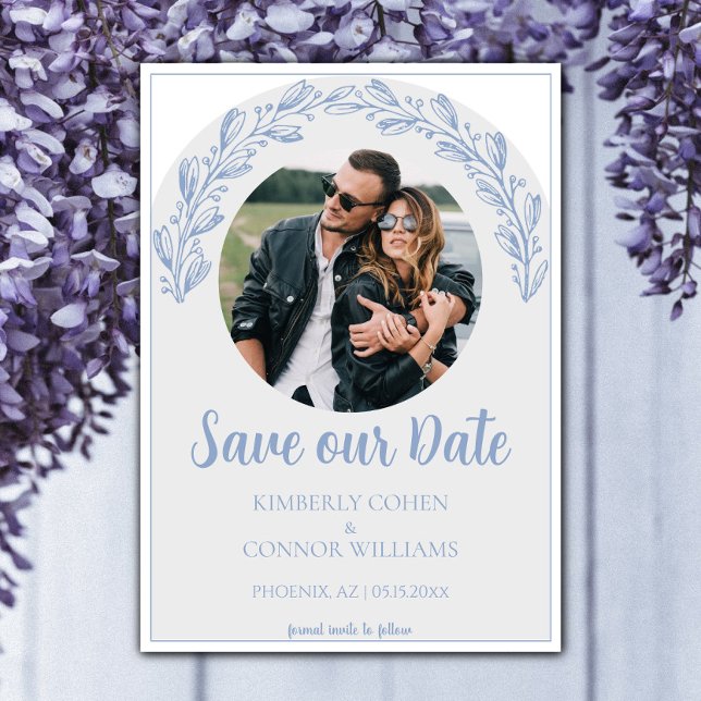 Dusty Blue Garland Photo Save the Date (Dusty Blue Garland Photo Save the Date)