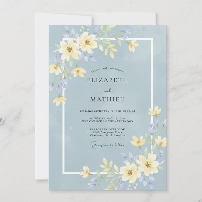 Dusty Blue Gentle Wildflower Wedding Invitation (Front)