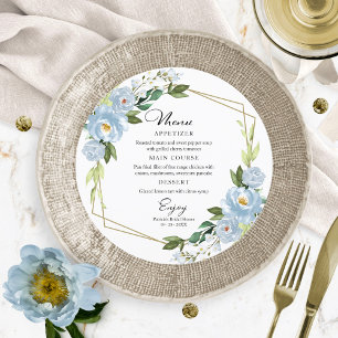 Dusty Blue Geometric Bridal Shower Round Menu Invitation