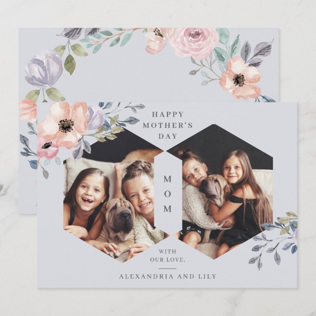 Dusty Blue Geometric Floral | Photo Mother's Day Invitation (Front/Back)