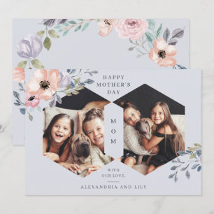Dusty Blue Geometric Floral Photo Mother's Day Invitation