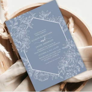 Dusty Blue Geometric Floral Wedding All In One Invitation