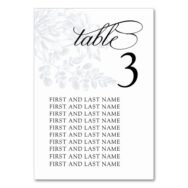 Dusty Blue Geometric Floral Wedding Table Number (Front)