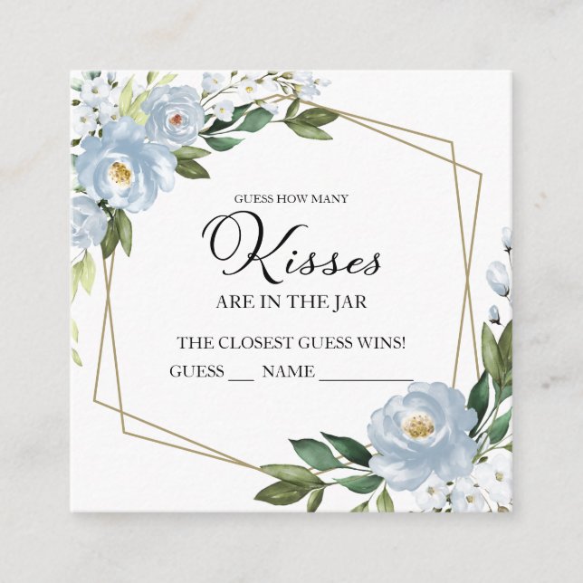 Dusty Blue Geometric Guess How Many Kisses Cards (Front)