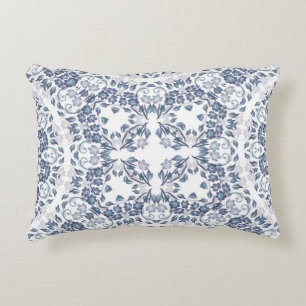 Dusty Blue Geometric Mandala Pattern Decorative Cushion