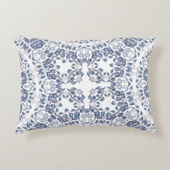 Dusty Blue Geometric Mandala Pattern Decorative Cushion (Front)