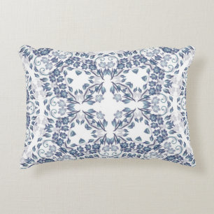 Dusty Blue Geometric Mandala Pattern Decorative Cushion