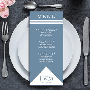 Dusty Blue Geometric Stripe Wedding Reception Menu