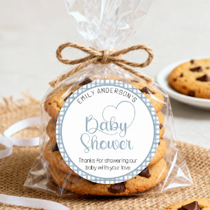 Dusty Blue Gingham Baby Shower Favor Sticker