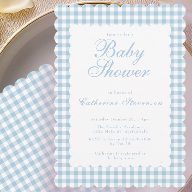 Dusty Blue Gingham Baby Shower Invitation (Creator Uploaded)