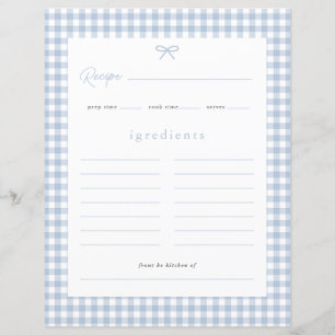 Dusty Blue Gingham Baby Shower Recipe Card