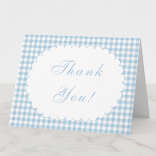 Dusty Blue Gingham Baby Shower Thank You Note Card