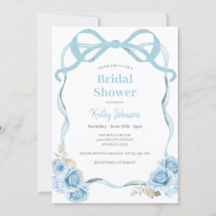 Dusty Blue Gingham Bow Bridal Shower Invitation