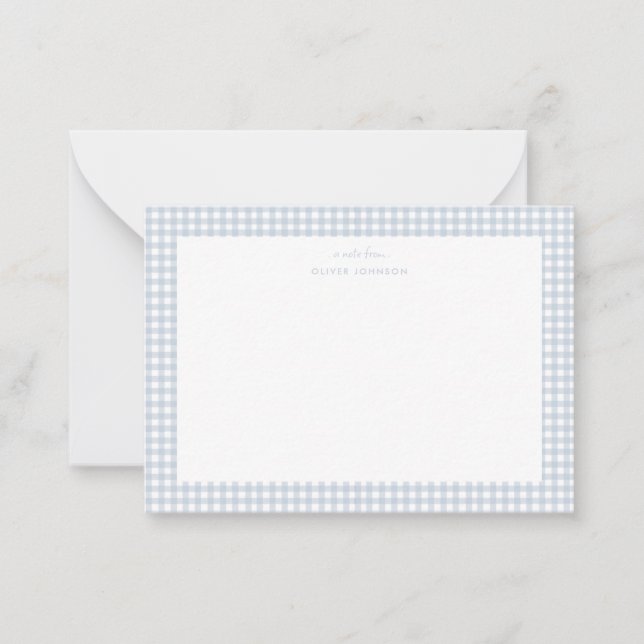Dusty Blue gingham Boy note card  (Front)