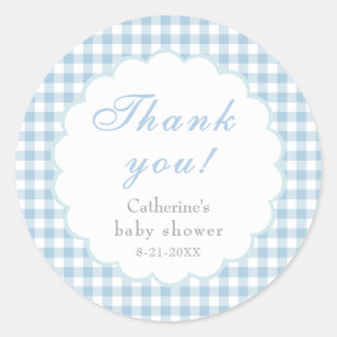 Dusty Blue Gingham Classic Baby Shower Sticker