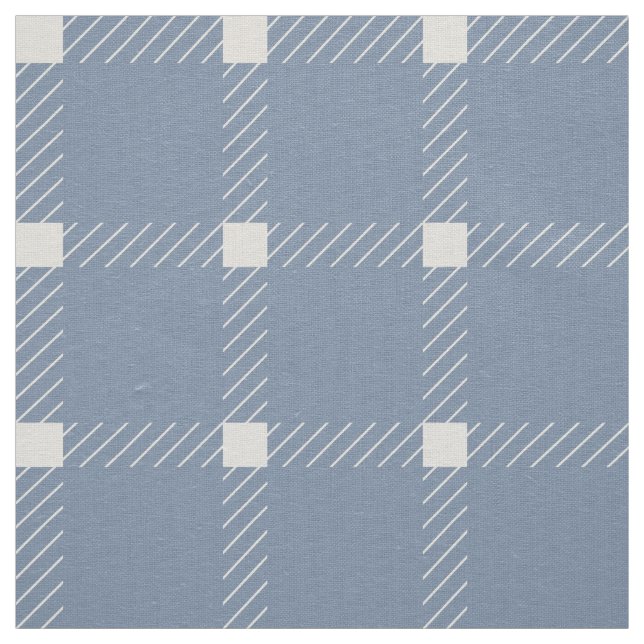 Dusty Blue Gingham Plaid Large Scale Ivory Linen  Fabric (Swatch)