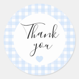 Dusty Blue Gingham Thank You Favour Sticker