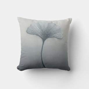 Dusty Blue Ginkgo Biloba Leaf Minimalist Modern Cushion