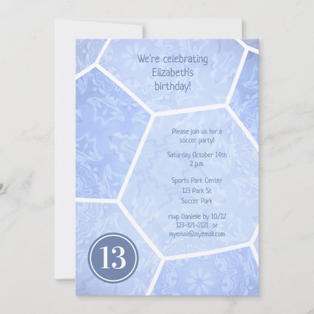 dusty blue girly soccer birthday team party invitation (Front)