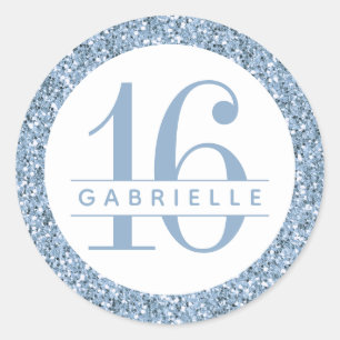 Dusty Blue Glitter Birthday Favour Sticker Label