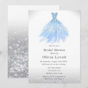 Dusty Blue Glitter Bridesmaid Dress Bridal Shower Invitation
